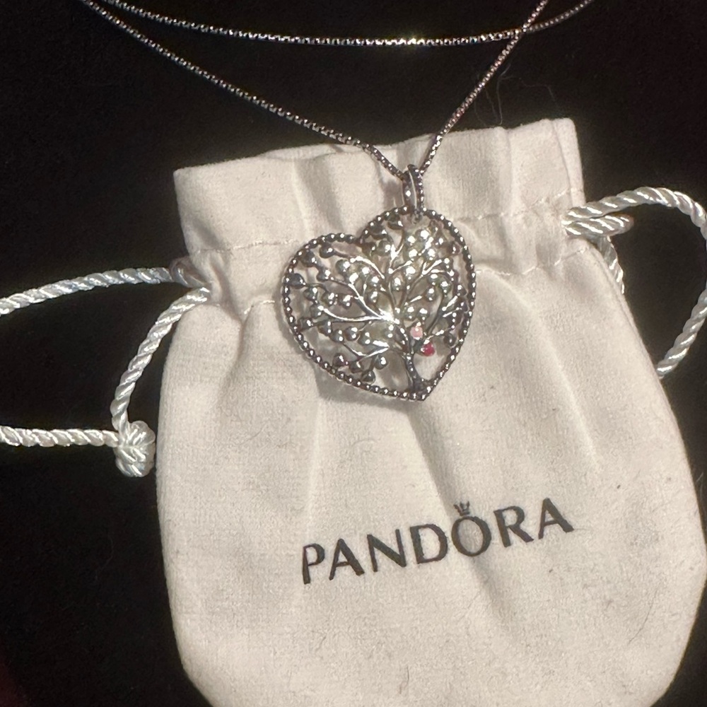 Pandora Sterling Large Heart Tree of Life Pendant Necklace with Pink Accent